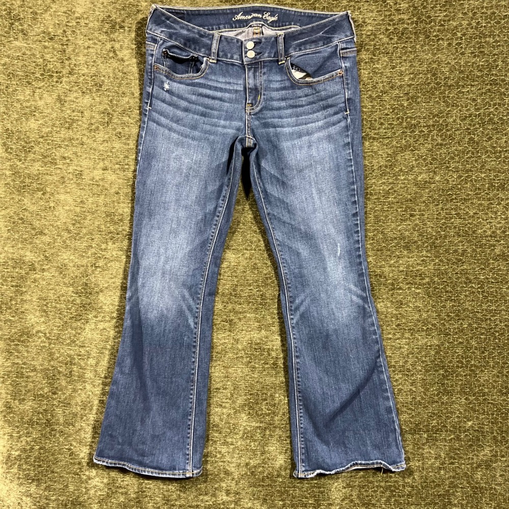 American Eagle Artist Jeans Womens 10 Short Blue Slim Flare Stretch Denim